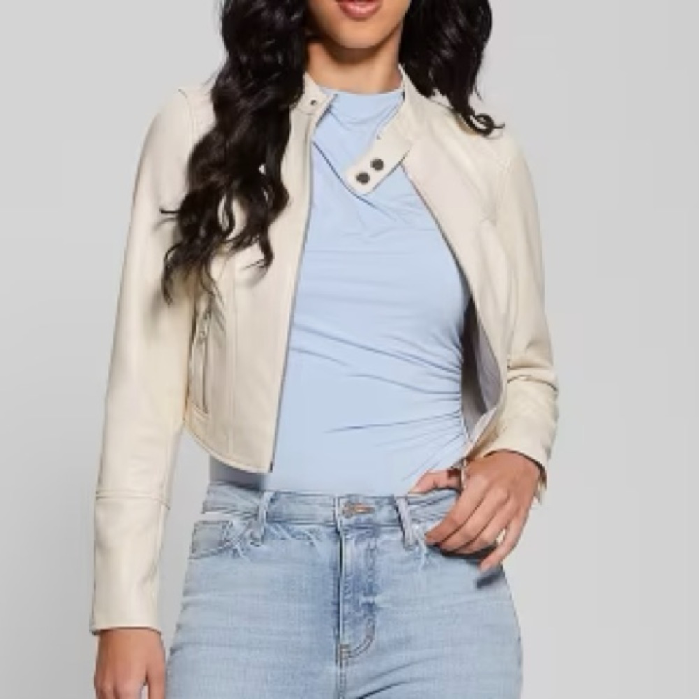 GUESS NWT 🏷️Anita Moto Jacket in off-white - faux leather